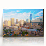 Mid-century modernist acrylic print of Oklahoma scenery in muted earth tones, ideal for nursery wall decor.