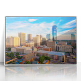 Acrylic print of a stylized Oklahoma landscape in art deco style, featuring soft pastel colors, ideal for nursery wall art.