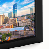 Extra large black wall art featuring a textured Oklahoma scenery in vibrant colors on a framed canvas.