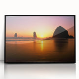 Large abstract wall art depicting Cannon Beach, Oregon, in muted gray tones on a framed acrylic panel.