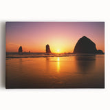 Black and white photo of Cannon Beach, Oregon on stretched canvas, ideal for kitchen art.