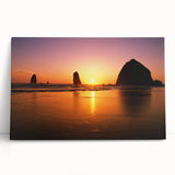 Black and white photo of Cannon Beach, Oregon on stretched canvas, ideal for kitchen wall art or bedroom decor.