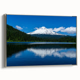 Framed canvas of Mount Hood in Oregon, featuring a vintage poster style with a palette of muted earth tones.