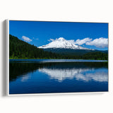 Vintage poster art of Mount Hood in vibrant colors on a large framed canvas, suitable for living room decor.