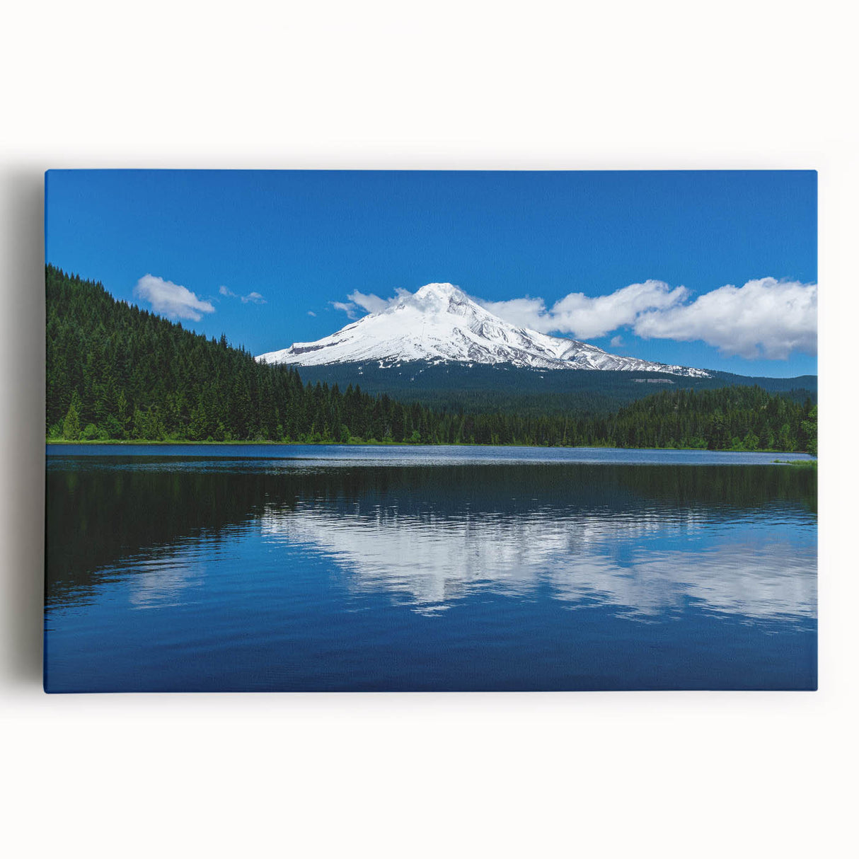 Black and white image of Mount Hood, Oregon on stretched canvas, suitable as large kitchen wall art.