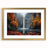 Extra large framed print of Multnomah Falls in Oregon, featuring realistic textures and muted green and blue tones.