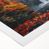 Art deco poster of Multnomah Falls in Oregon, using muted green and blue tones on rolled canvas.