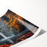 Extra large rolled print of Multnomah Falls in Oregon, displaying vibrant green and blue hues.