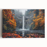 Black and white photo of Multnomah Falls in Oregon on stretched canvas, suitable for kitchen wall art.