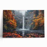 Black and white image of Multnomah Falls on stretched canvas, ideal for kitchen wall art or bedroom decor.