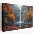 Multnomah Falls depicted in vibrant green and blue tones on a large stretched canvas, suitable for kitchen wall art.