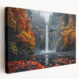 Multnomah Falls depicted in vibrant green and blue tones on a large stretched canvas, suitable for kitchen wall art.