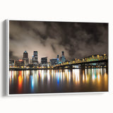 Vintage poster art of Portland, Oregon scenery on a framed canvas with colorful and black elements.