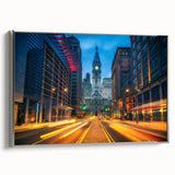 Framed canvas of a vintage-style Philadelphia landscape painting in colorful hues, ideal for enhancing a living room decor.