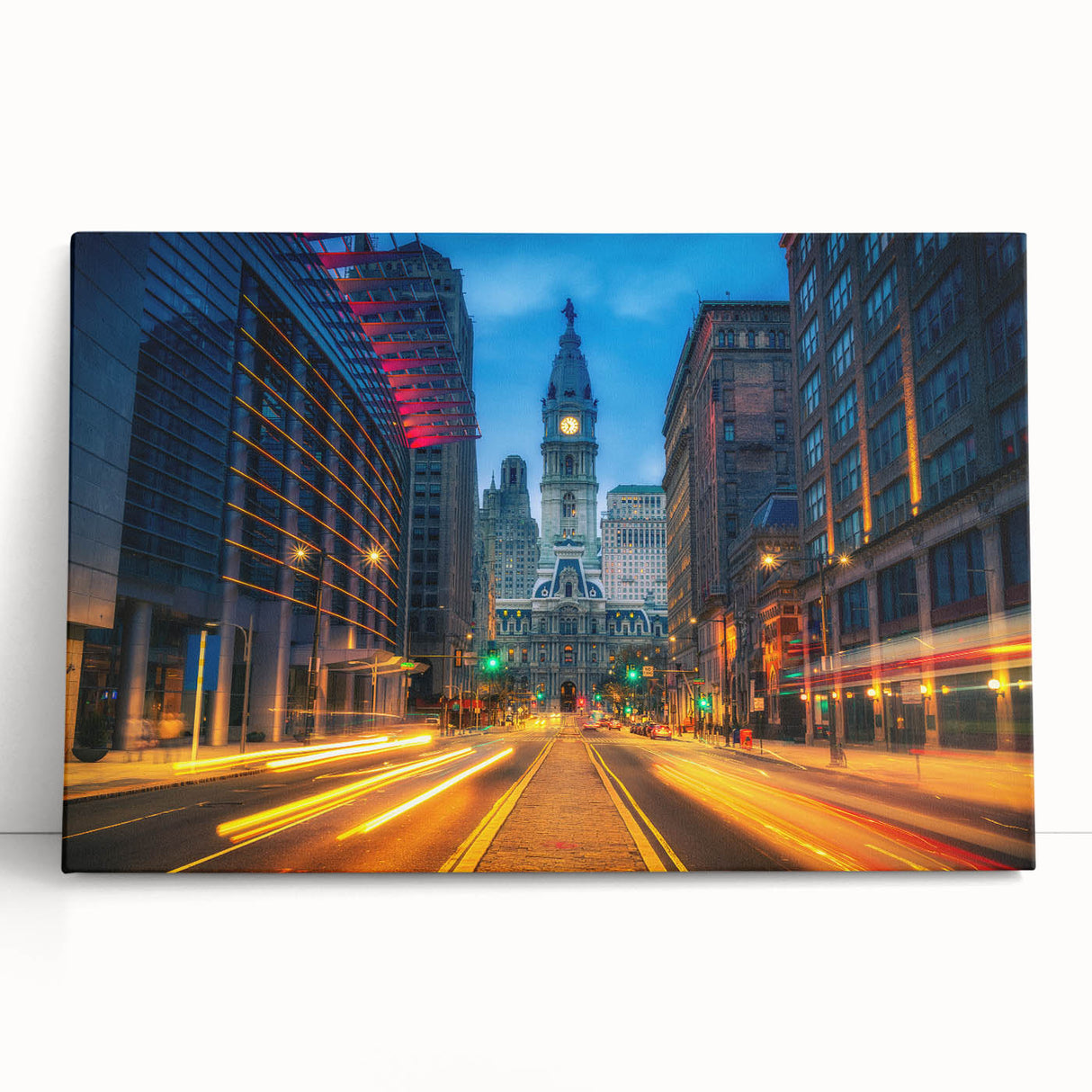 Black and white large art print of Philadelphia skyline on stretched canvas, ideal for kitchen wall art or bedroom decor.