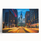Black and white large art print of Philadelphia skyline on stretched canvas, ideal for kitchen wall art or bedroom decor.
