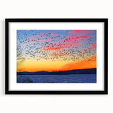 Extra large, textured abstract art print depicting vibrant, colorful scenery, framed in black, ideal for living room decor.