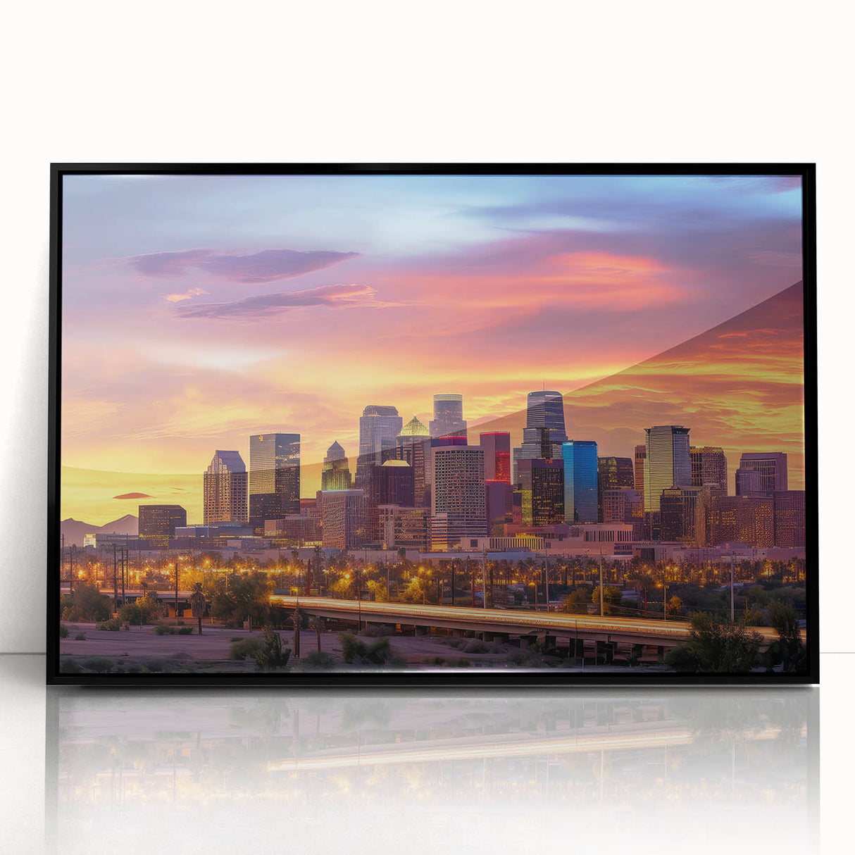 Large abstract wall art depicting Phoenix Valley in muted earth tones on a framed acrylic.