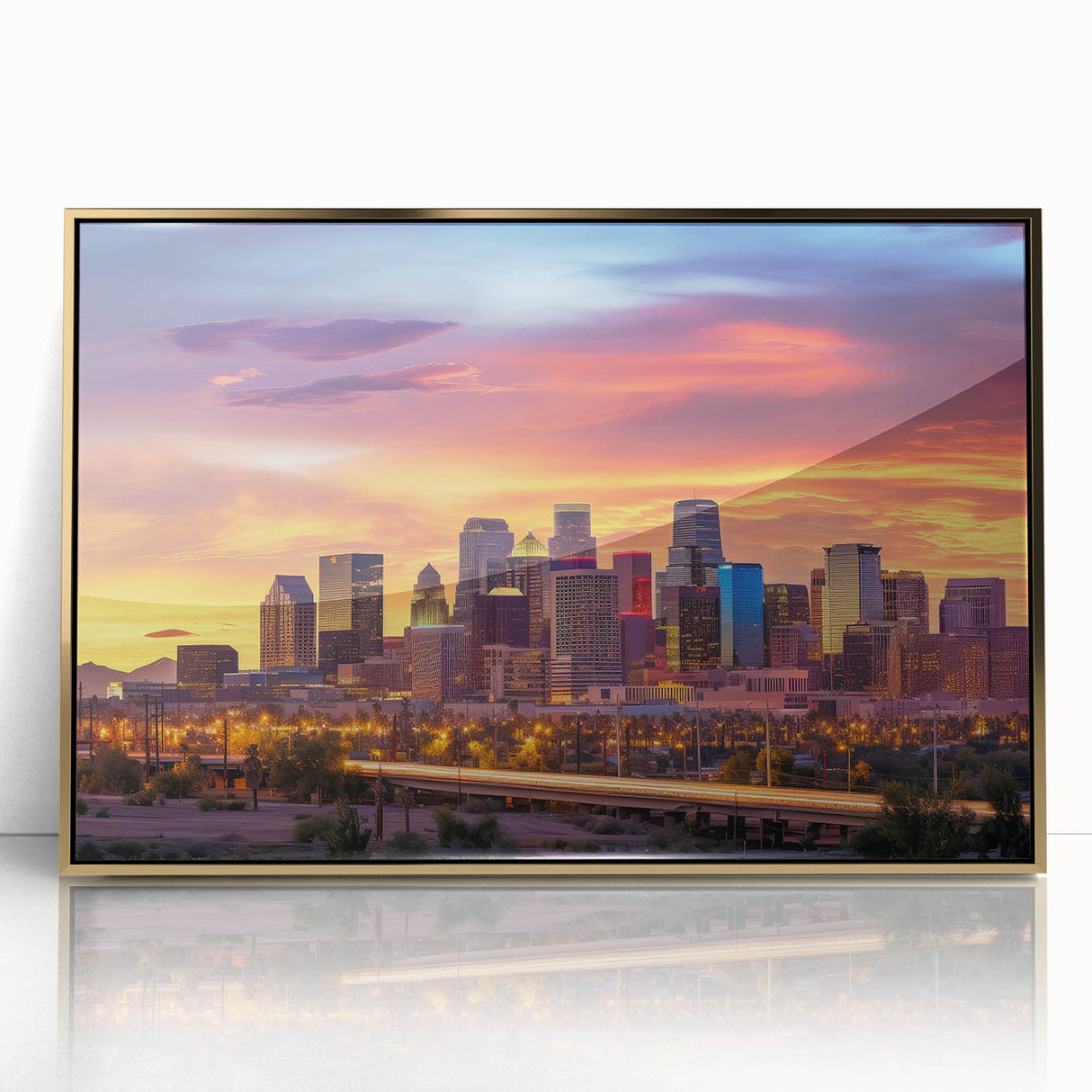 Large art print of Phoenix valley in muted earth tones on a framed acrylic, ideal for modern art wall decor.