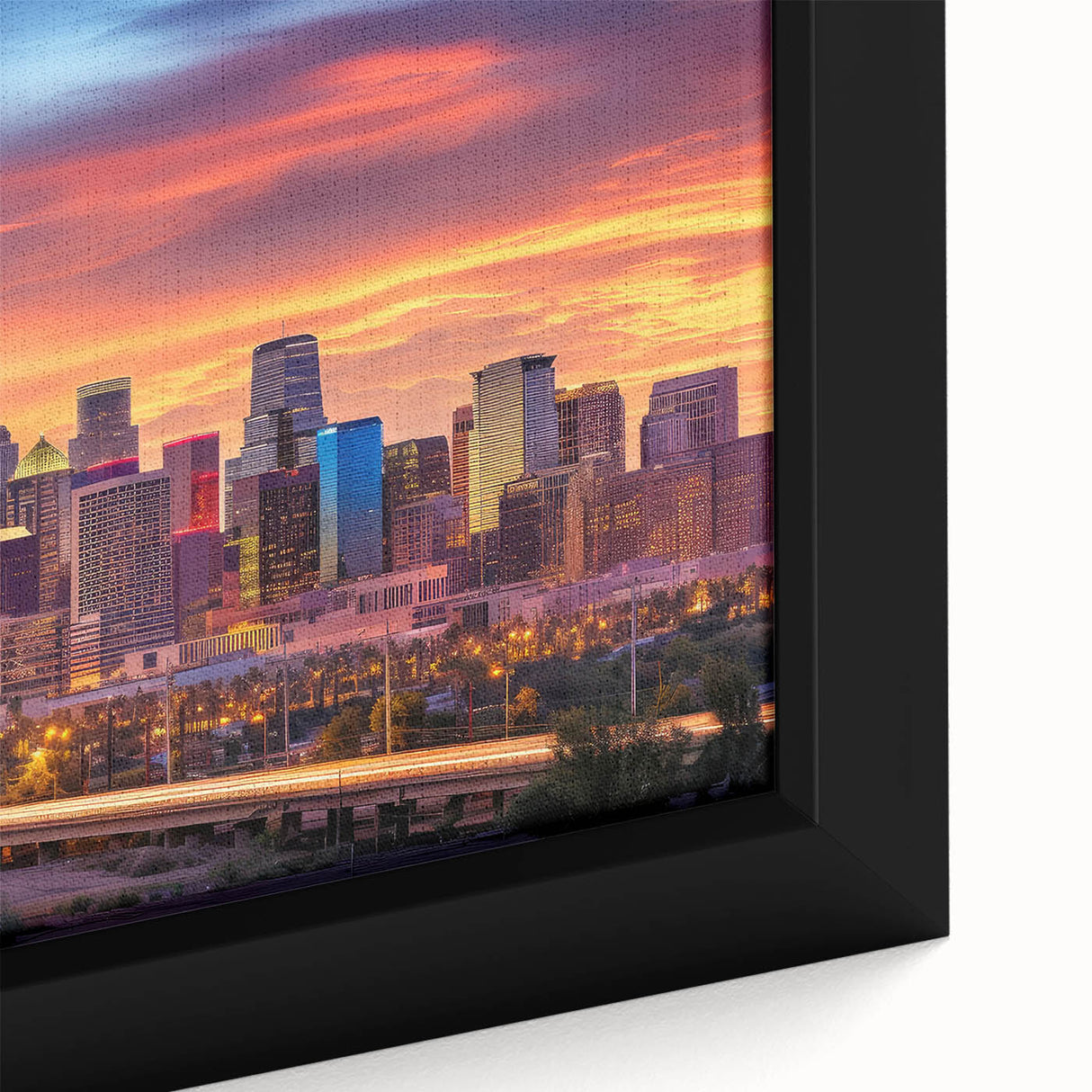 Black wall art featuring a textured Phoenix valley scenery in colorful hues on an extra large framed canvas.
