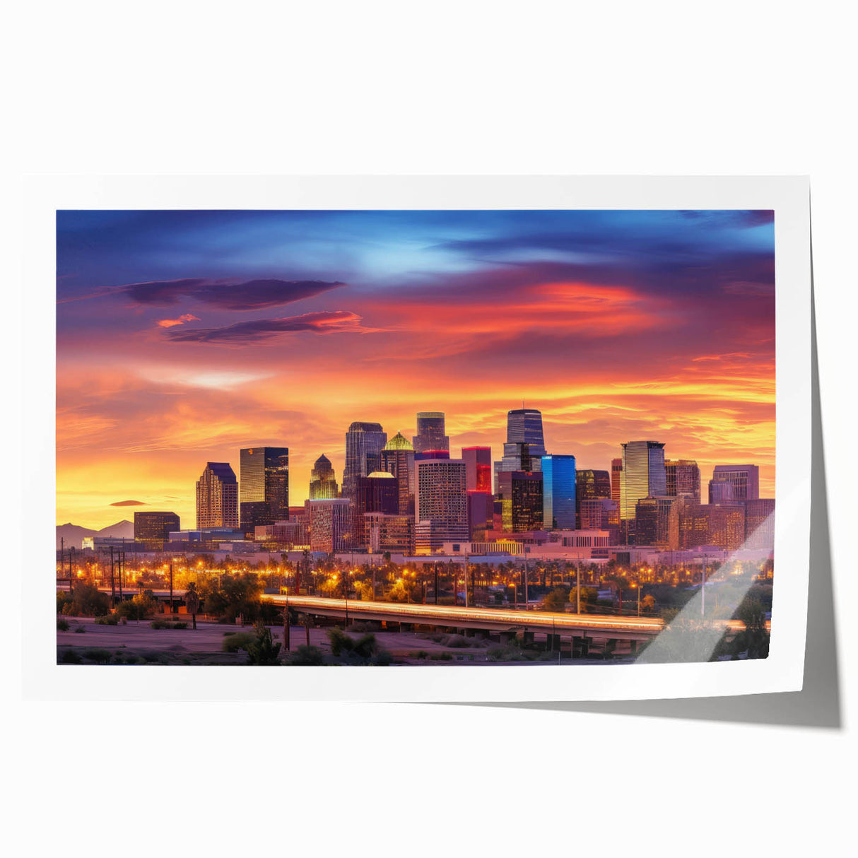 Extra large rolled print of Phoenix valley scenery in muted earth tones, ideal for dining room wall art.