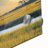 Large abstract depiction of South Carolina scenery in mid-century modernist style on acrylic, ideal for dining room art.