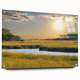 Large abstract wall art depicting a South Carolina landscape in muted earth tones on acrylic glass.