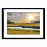 Extra large abstract art print featuring textured, colorful depiction of South Carolina scenery, framed in black.
