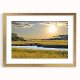 Extra large abstract art print of South Carolina scenery in gold frame, textured design, ideal for living room decor.
