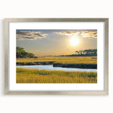 Textured abstract art print depicting a South Carolina landscape in muted earth tones on a framed silver mat.
