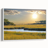 Vintage poster art of a South Carolina landscape on a framed canvas, featuring a palette of vibrant colors.