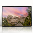 Colorful art print of Mt. Rushmore in vibrant hues on a large framed acrylic, suitable for living room decor.