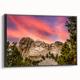 Black and white framed canvas of Mt. Rushmore, featuring a vintage poster style, ideal for bedroom wall decor.