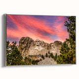 Framed canvas of Mt. Rushmore landscape art in muted black and gray tones, ideal for office decor.