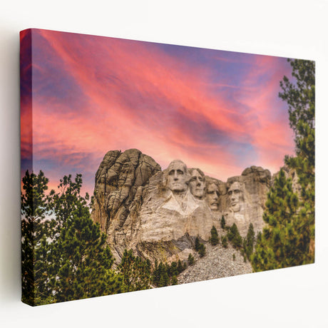 Mount Rushmore depiction in muted earth tones on a stretched canvas, suitable for kitchen wall art.