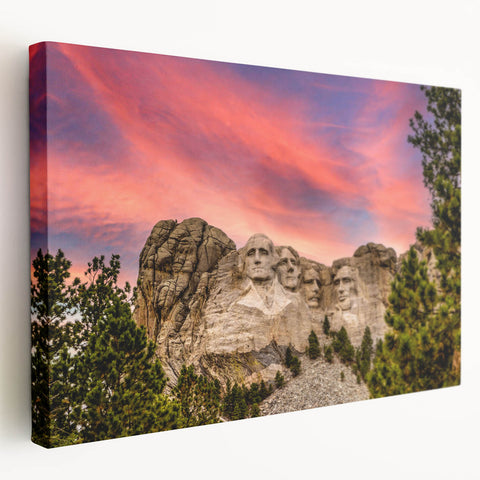 Mount Rushmore depiction in muted earth tones on a stretched canvas, suitable for kitchen wall art.