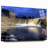 Acrylic print of a South Dakota landscape with vivid green and blue tones, suitable for dining room decor.