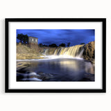 Extra large textured abstract art print depicting vibrant, colorful scenery, framed in black.