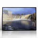 Large abstract wall art depicting South Dakota scenery in muted earth tones, framed in black acrylic.