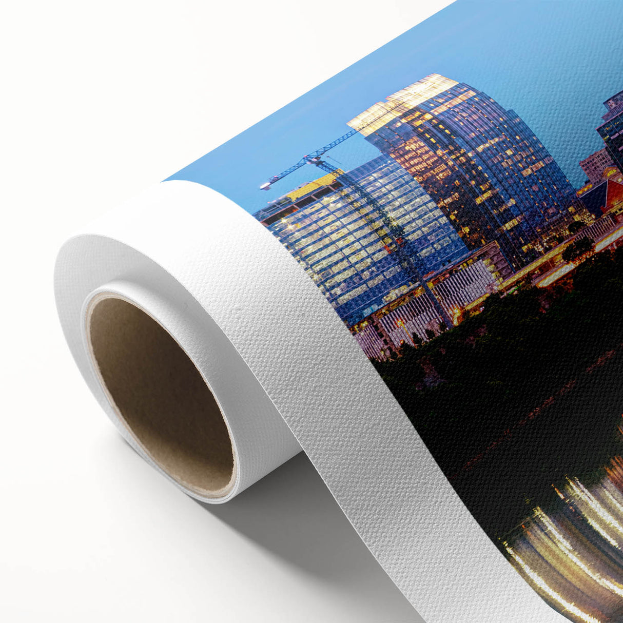 Art Deco style poster of Nashville skyline in pastel colors, printed on rolled canvas, ideal for nursery wall art.