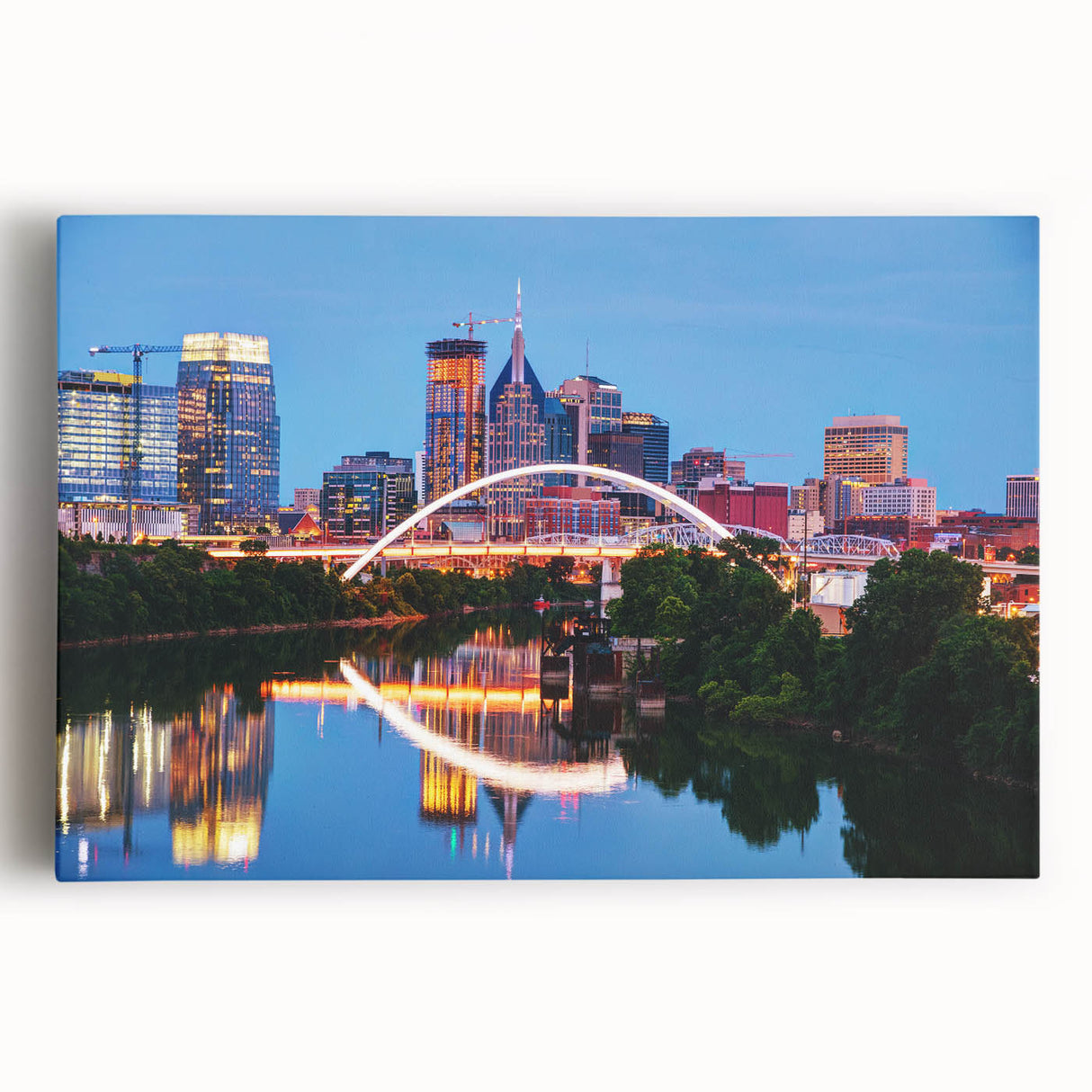 Black and white photo of Nashville skyline on large stretched canvas, ideal for kitchen wall art.