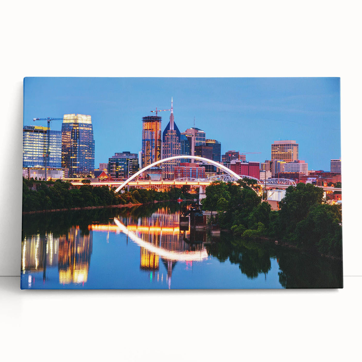 Black and white stretched canvas of Nashville skyline, ideal for kitchen wall art or bedroom ambiance.