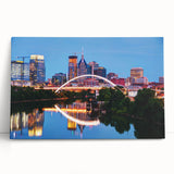 Black and white stretched canvas of Nashville skyline, ideal for kitchen wall art or bedroom ambiance.