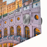 Large abstract depiction of Austin, Texas, in muted earth tones on acrylic glass, suitable for dining room art.