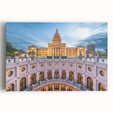 Black and white photograph of Austin skyline on large stretched canvas, ideal for kitchen wall art.