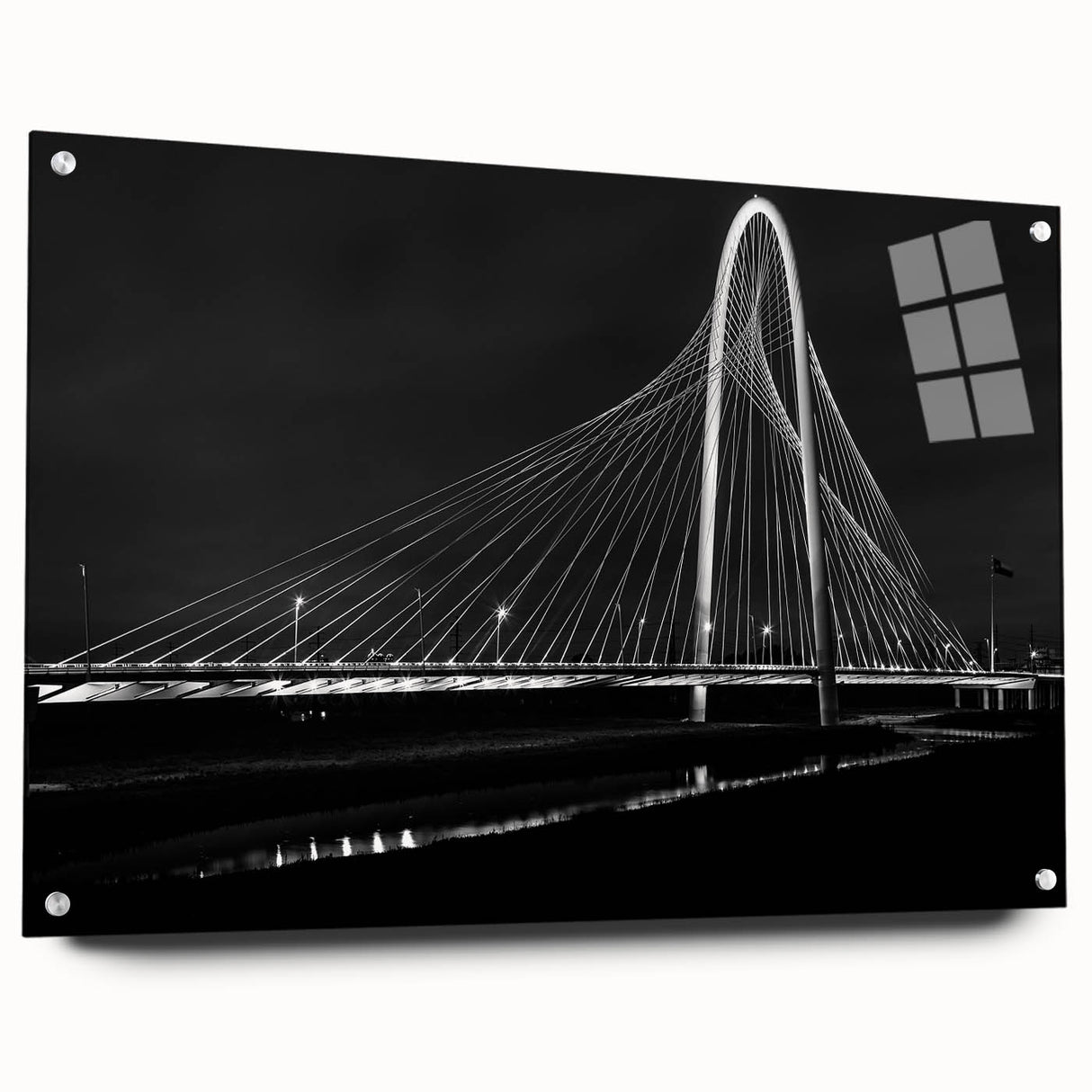 Acrylic print of Dallas skyline in muted blue tones, ideal for modern dining room decor.