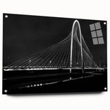 Acrylic print of Dallas skyline in muted blue tones, ideal for modern dining room decor.