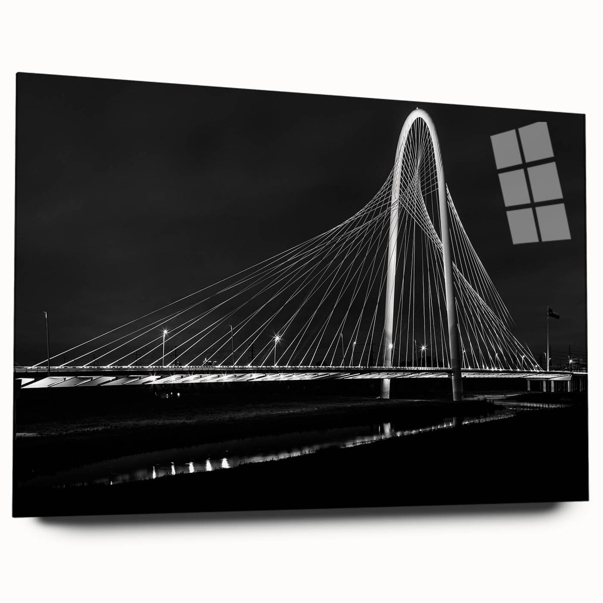 Acrylic print of Dallas skyline depicted in large abstract style with cool blue and gray tones.