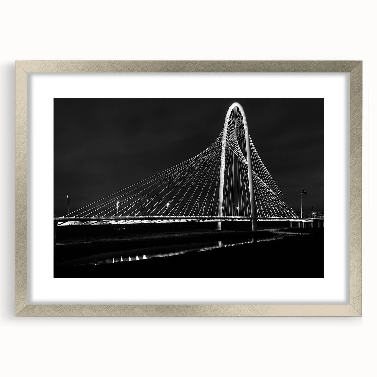 Textured art print of Dallas skyline in muted gray tones on a silver-framed canvas, suitable for bedroom decor.