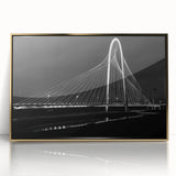 Large acrylic print of Dallas skyline in gold tones, framed, in mid-century modernist style.